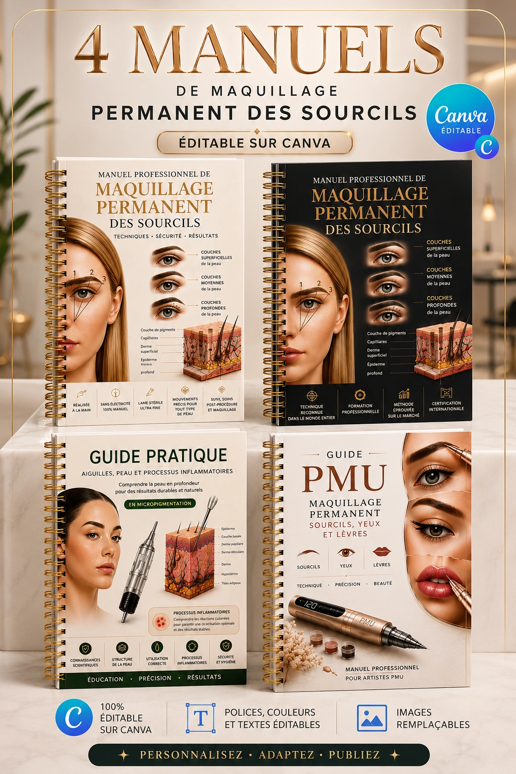 Pack de 4 Manuels de Maquillage Permanent des Sourcils